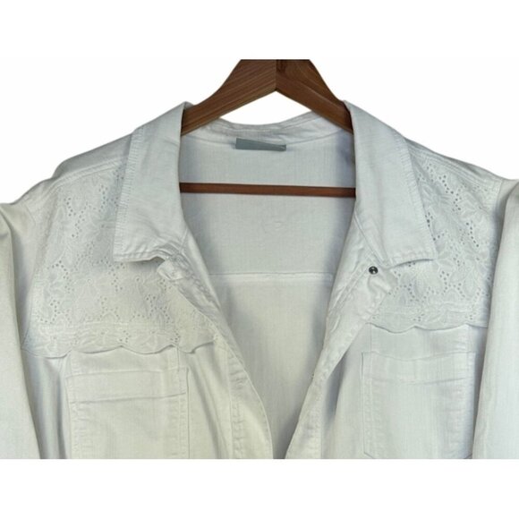 Catherines White Denim Jacket Eyelet Lace Long Sleeves Sz 3X Boho Cottagecore - Picture 12 of 13